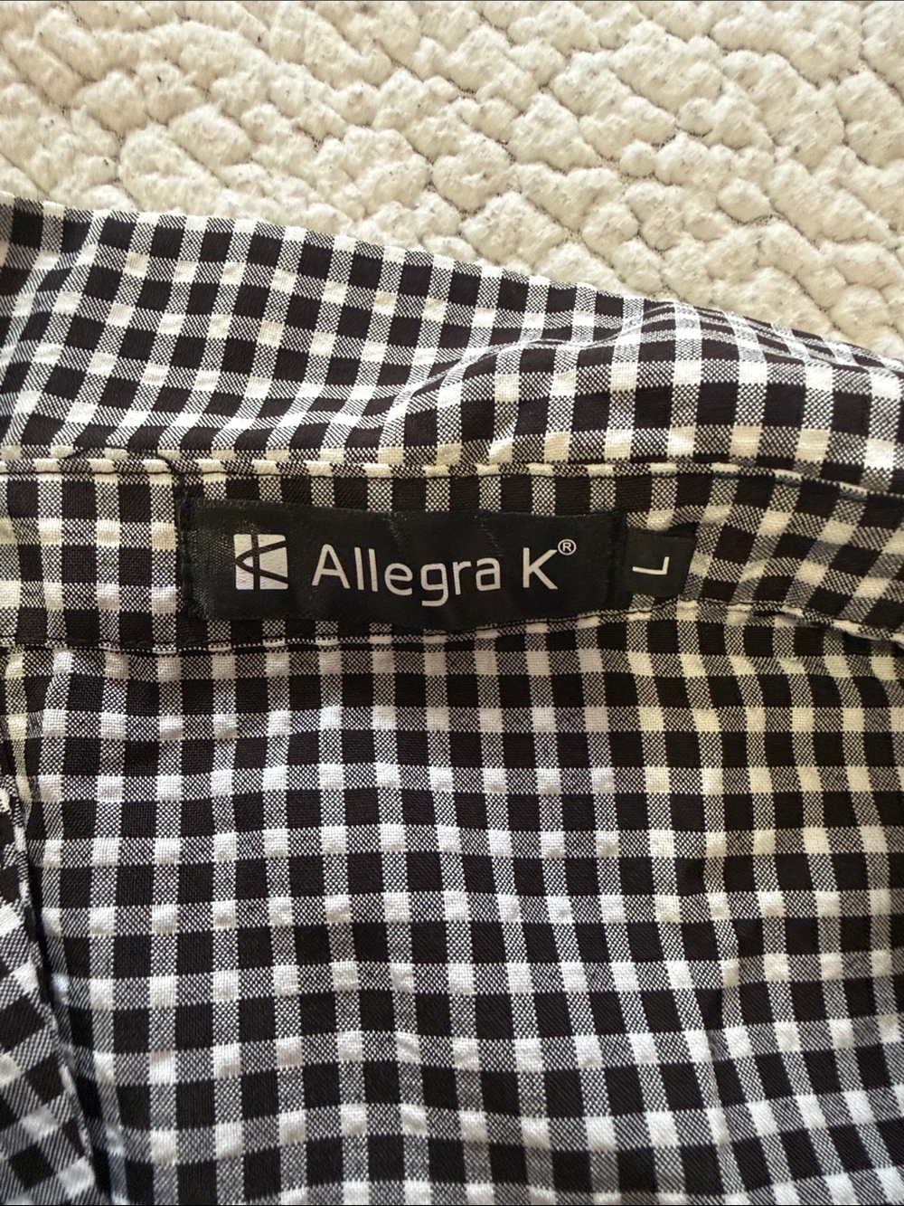 Allegra K Black & White Gingham Ruffle-Sleeve Button Top - Picture 3 of 3